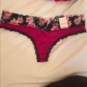 Dark pink polkadot thong with lace top